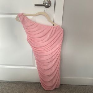 Pink one shoulder body con dress size L